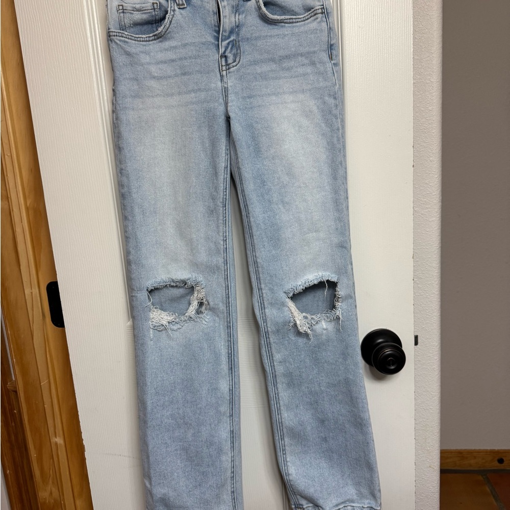 Flying Monkey Light Blue Ripped Straight Leg Jeans